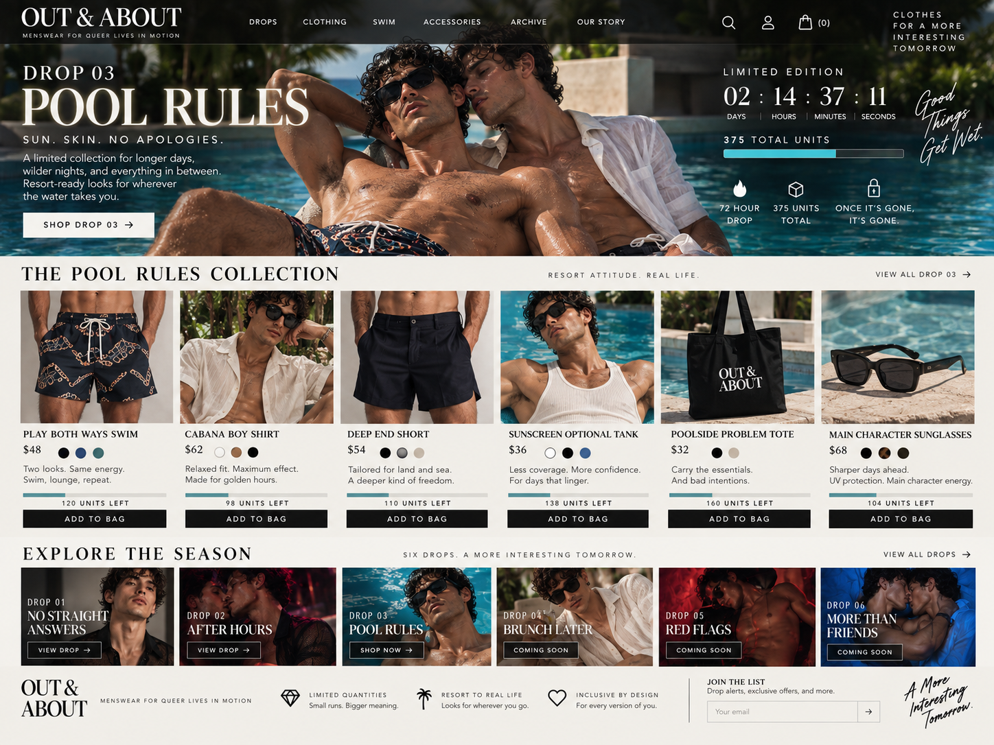 Original Pool Rules collection mockup with six garment concepts